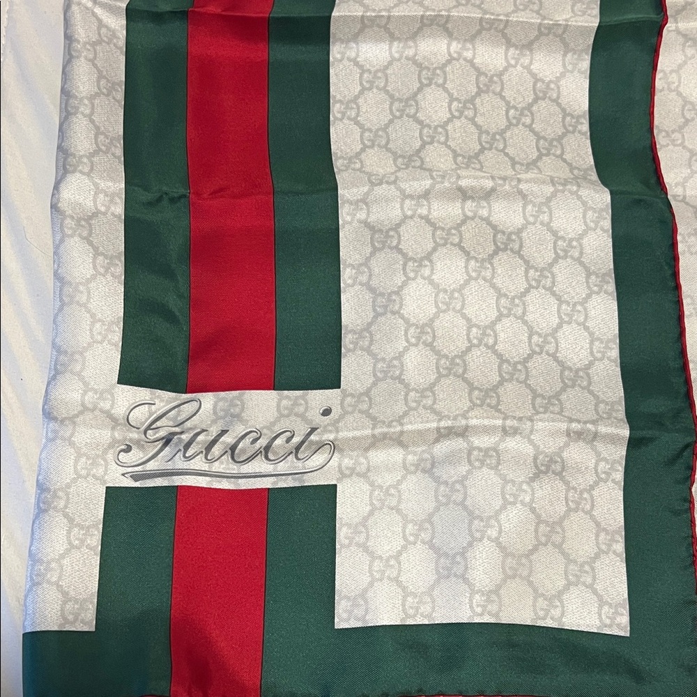 Gucci Signature Silk Scarf with Red and Green Accents